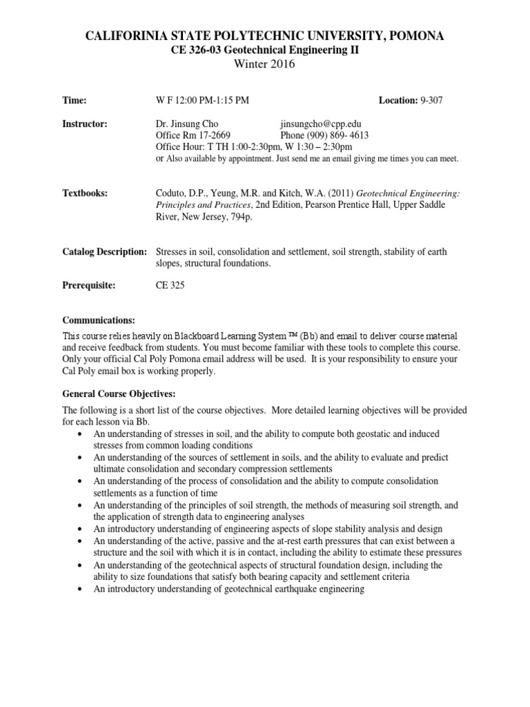 CE326 3 Syl 16 Winter Cho | PDF | Geotechnical Engineering | Test ...