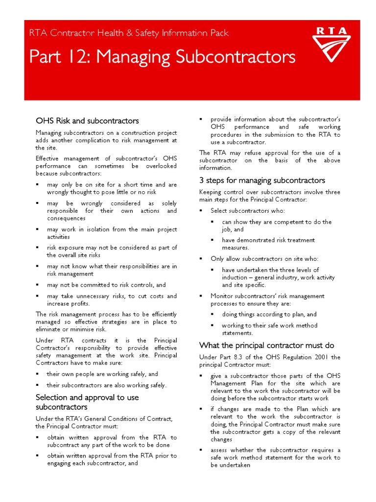 OHS Risk Management for Subcontractors | PDF | Occupational Safety And ...
