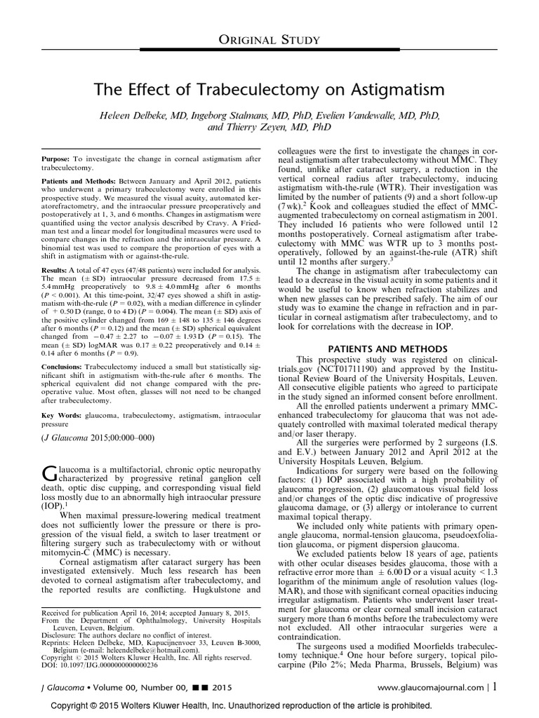 The Effect of Trabeculectomy On Astigmatism .99150 | PDF | Glaucoma ...