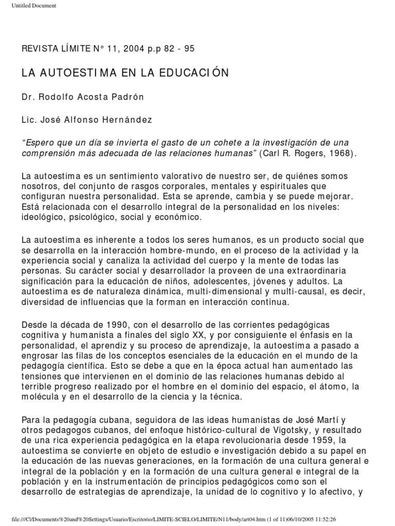 La Autoestima en la Educación Integral | PDF | Autoestima | Amor