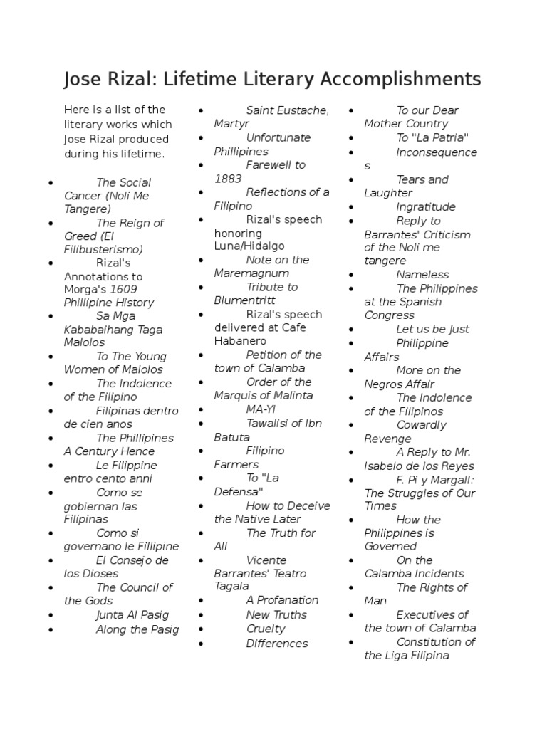 list of rizal's essays