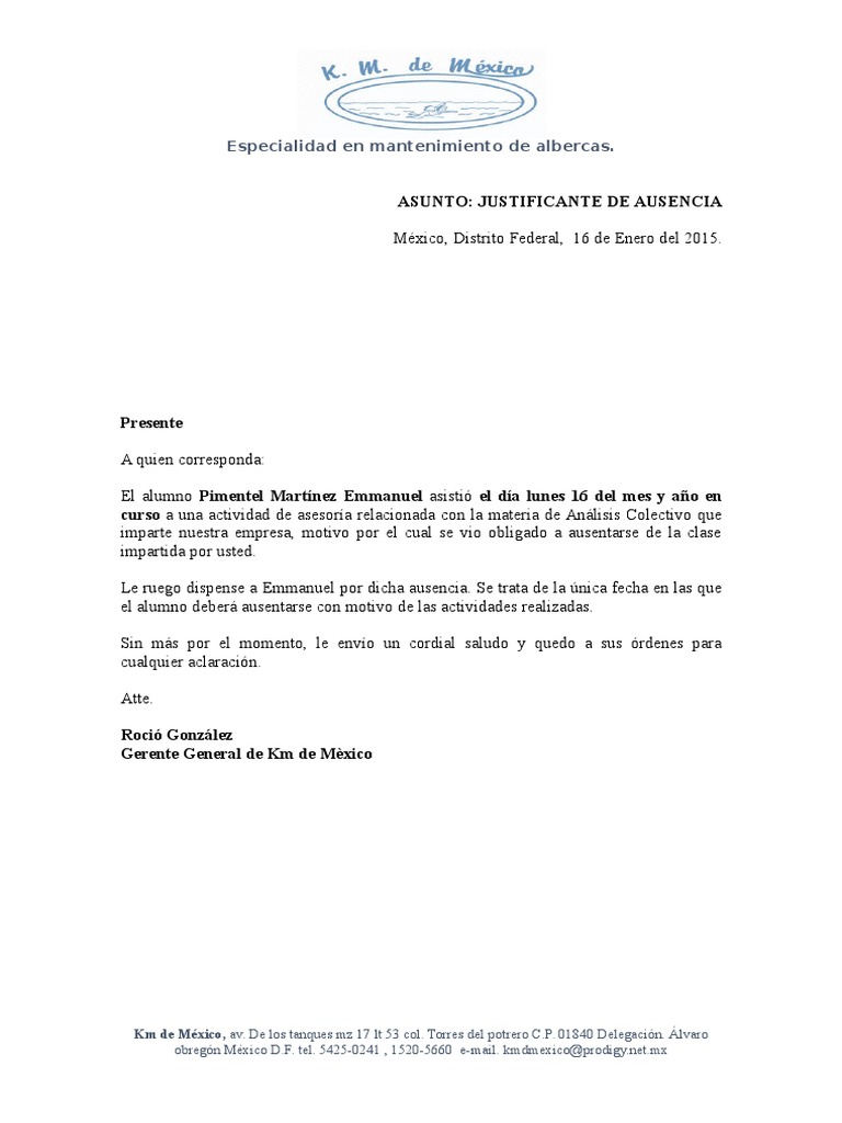 Carta Justificante Dirigida a Profesores  Política