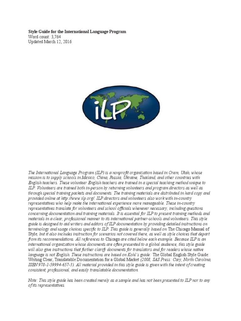 Ilp Style Guide | PDF | Grammatical Gender | Comma