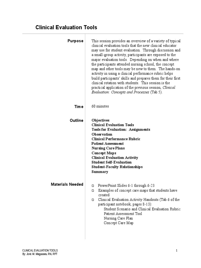 Instructor Clinical Evaluation Tools PDF Rubric (Academic