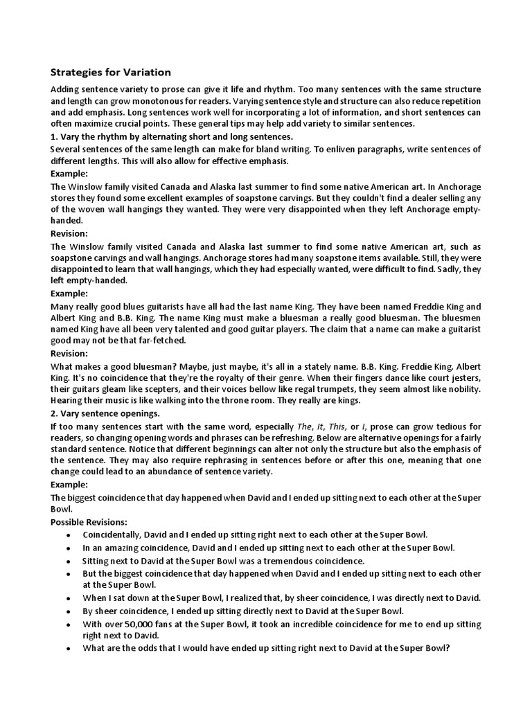 Writing with Sentence Variety | PDF | Sentence (Linguistics) | Phrase