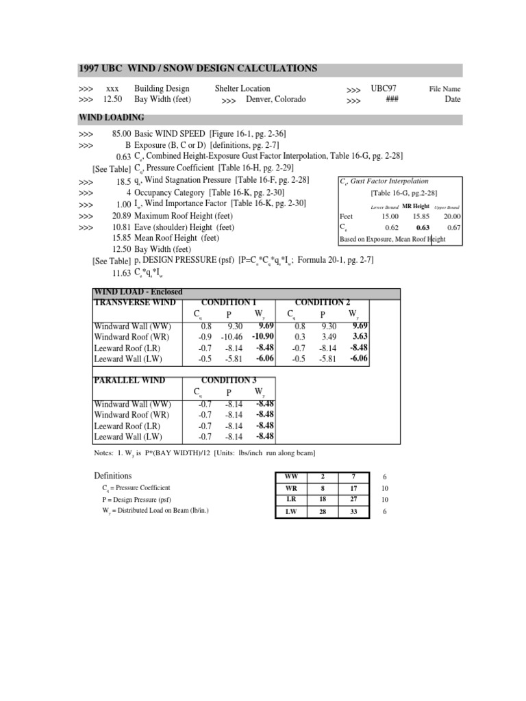 UBC 1997 Wind and Snow Load Calculations | PDF | Wound | Mechanical ...