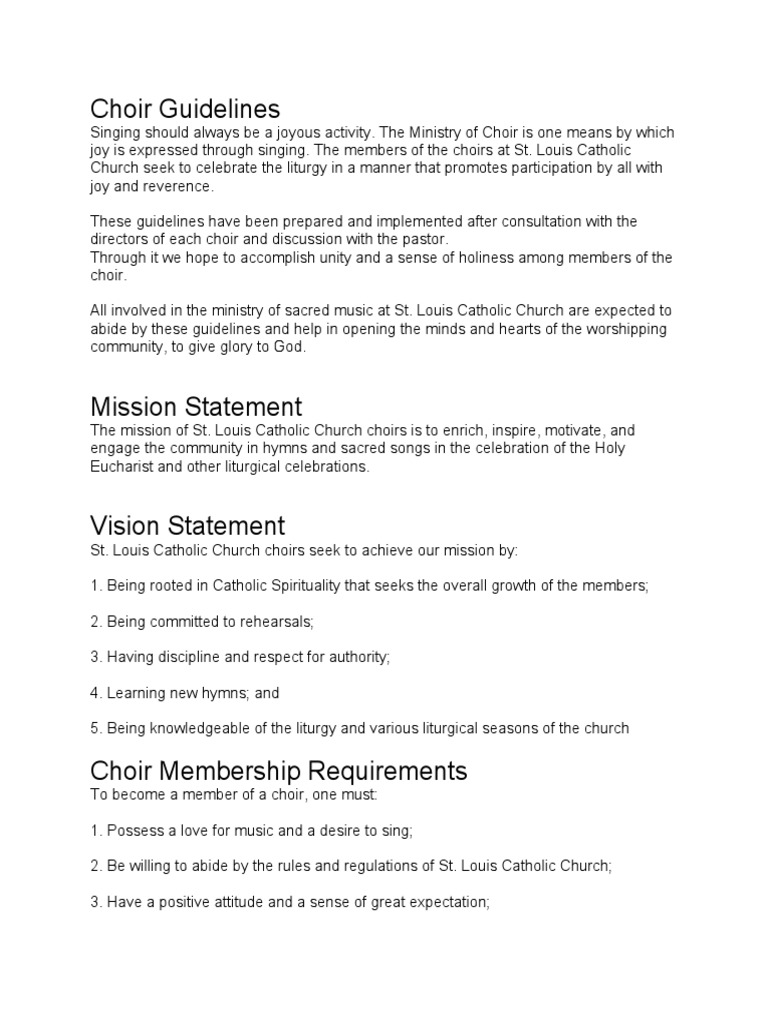Choir Guidelines Choir Sacred