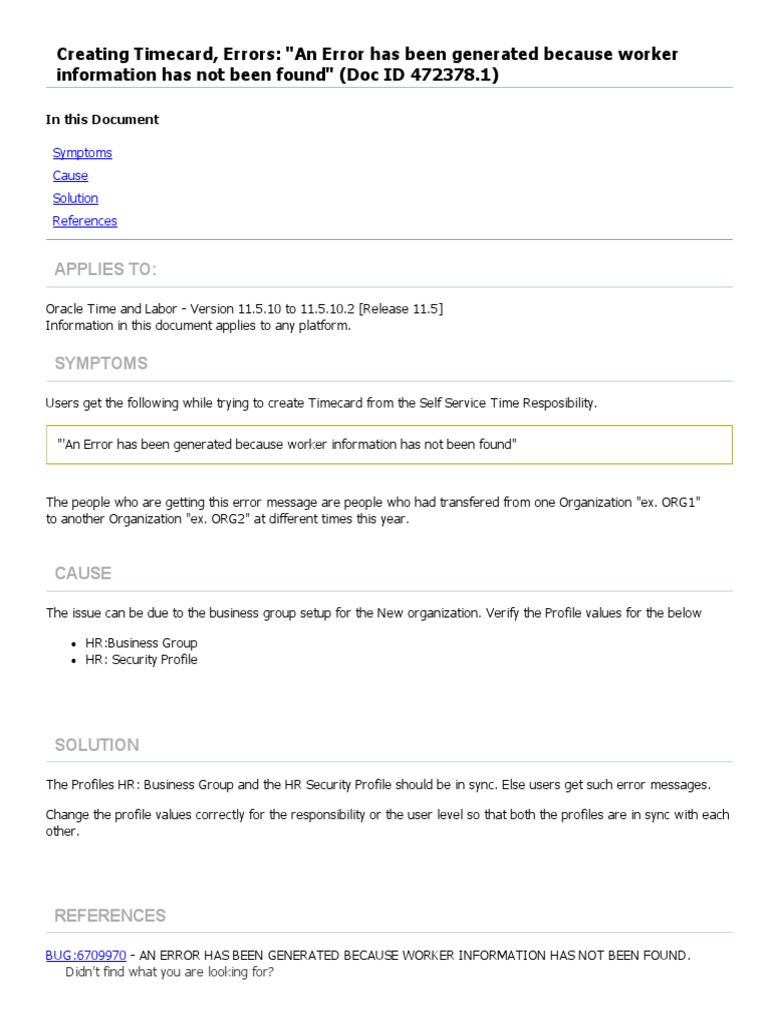 Oracle Timecard Error Resolution Guide | PDF