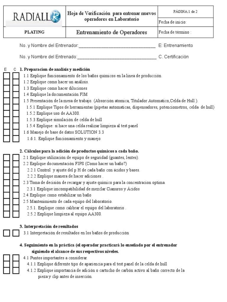 Check List Laboratorio | Aluminio | Laboratorios