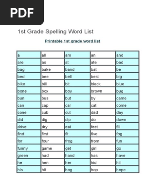 1st Grade Spelling Word List