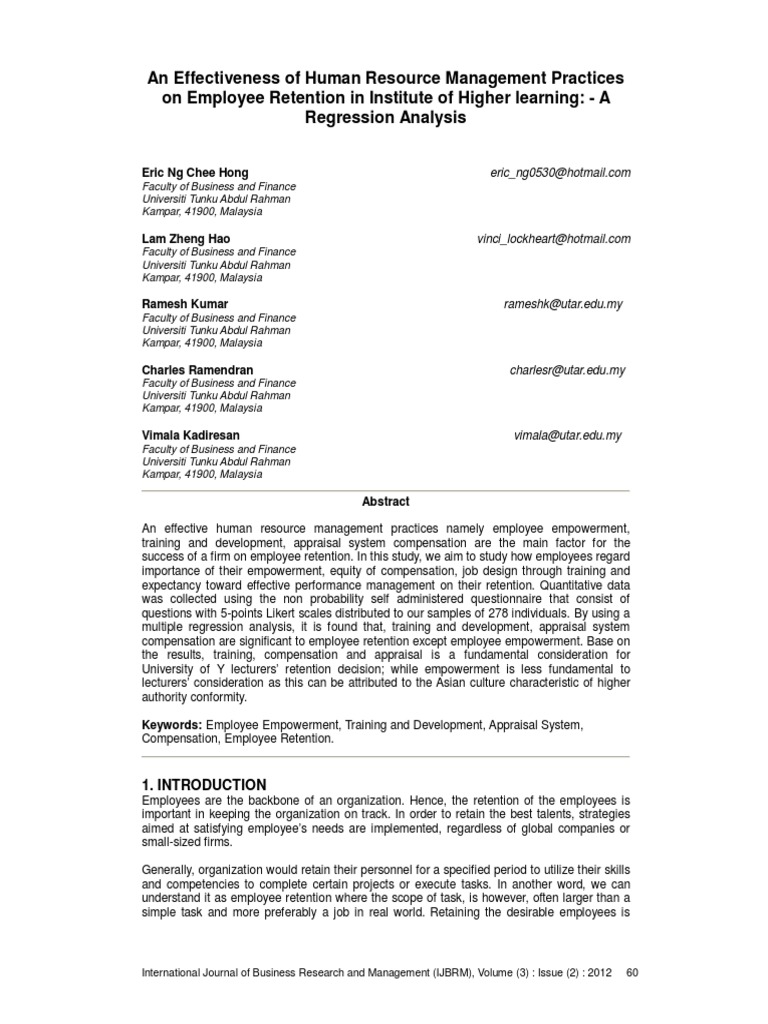 The Effectiveness of Human Resource Management Practices | PDF
