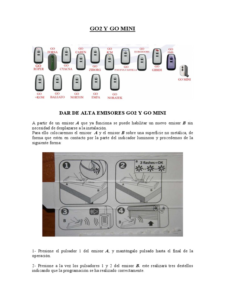 Instrucciones para Emisores GO2 y GO MINI | PDF