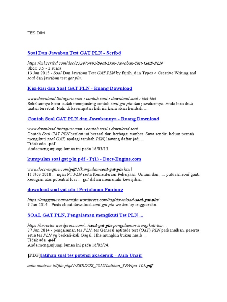 Soal Gat Pln 2015 Beserta Kuncinya TK Paud