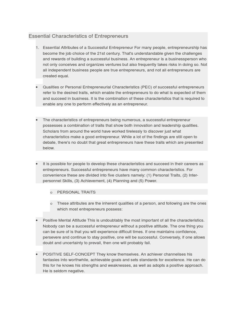 Key Traits of Successful Entrepreneurs | PDF | Entrepreneurship | Self ...