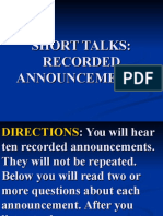 Short Talks Recorded Announcements