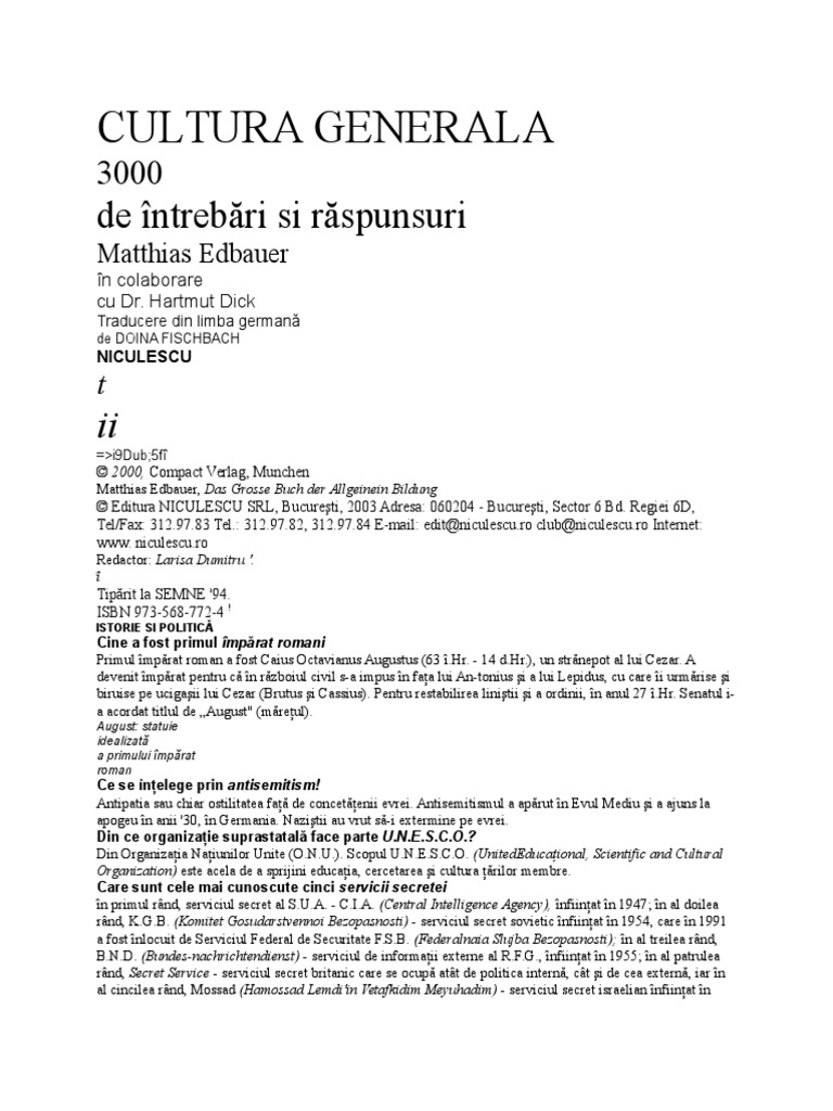 Intrebari De Cultura Generala