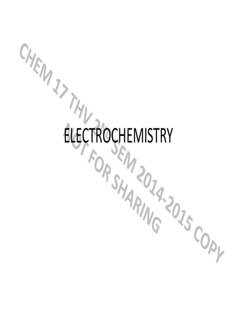 Electrochemistry Chem 17 Full Handout New Redox Electrochemistry