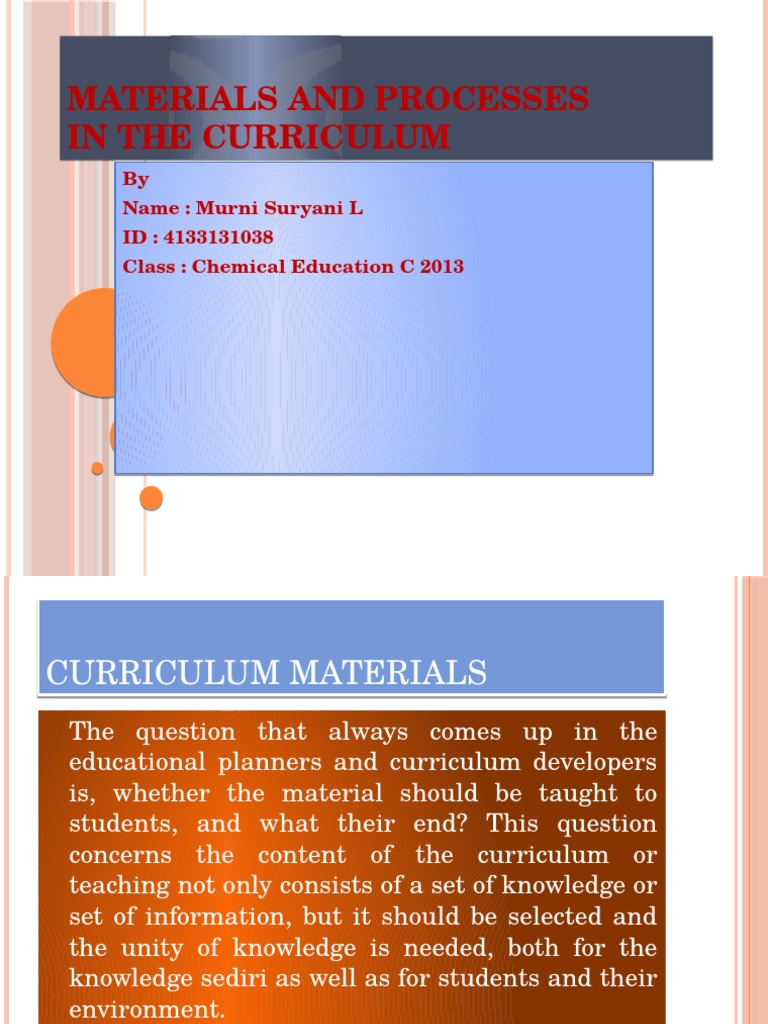 Materials and Processes | PDF | Learning | Curriculum