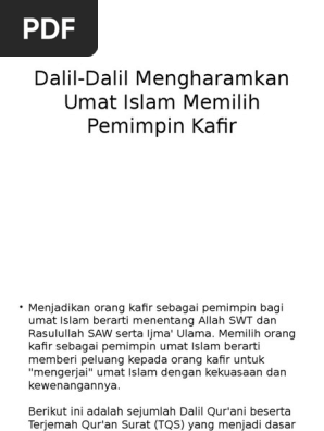 Dalil Dalil Mengharamkan Umat Islam Memilih Pemimpin Kafir