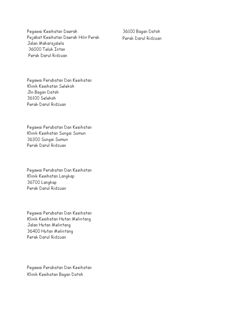 Senarai Klinik Kesihatan Pdf