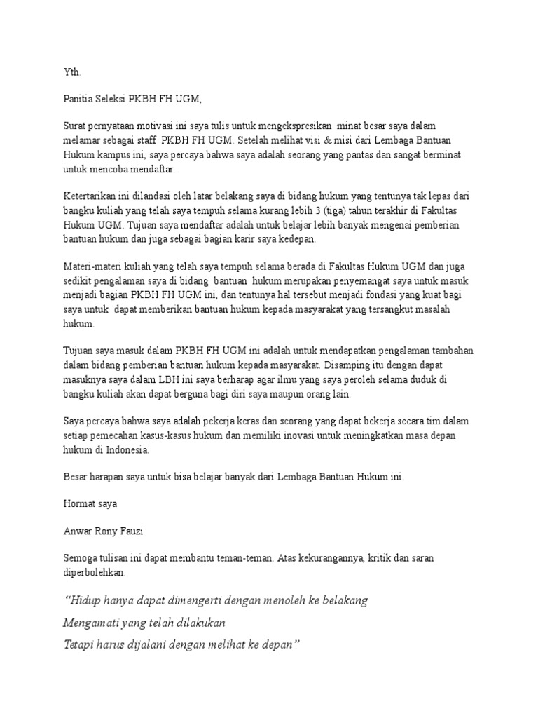 Contoh Motivation Letter ini