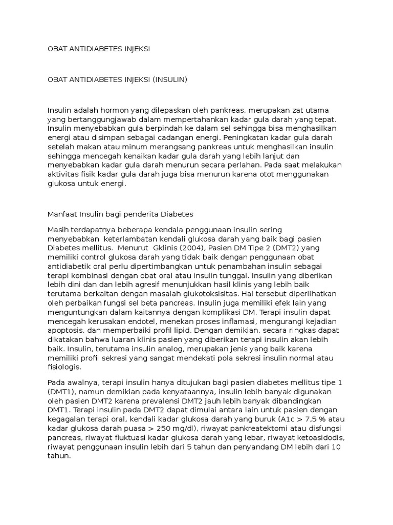 Obat Antidiabetes Injeksi | PDF