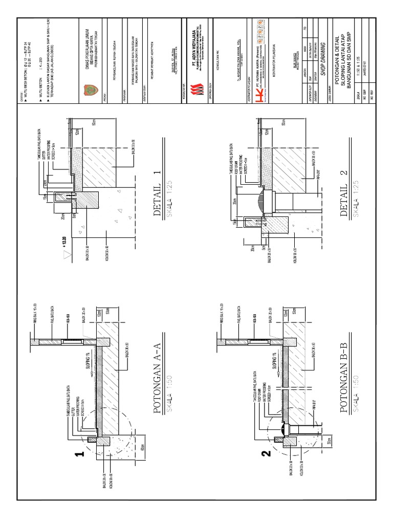 Denah Slope Parapet Dan Ringbalk Atap SD, Smp,&Smu Model | PDF