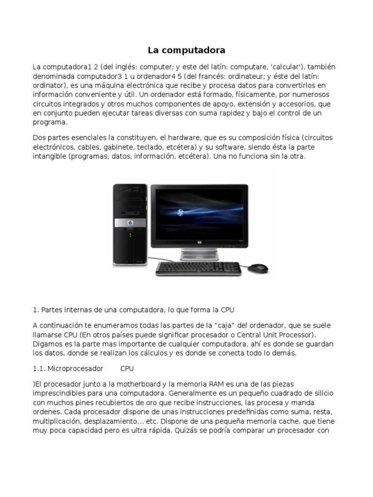 La Computadora y Sus Partes | PDF | Memoria del ordenador | Hardware de ...