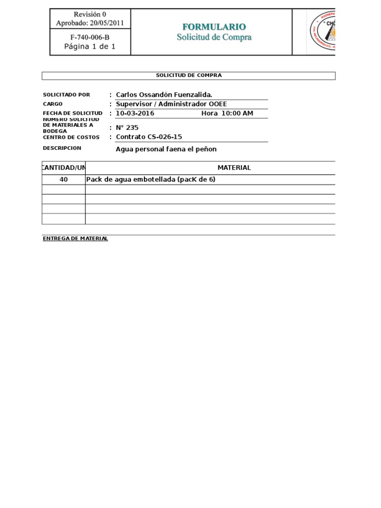 Solicitud de Compra de Agua Embotellada | PDF | Hogar, jardinería y ...