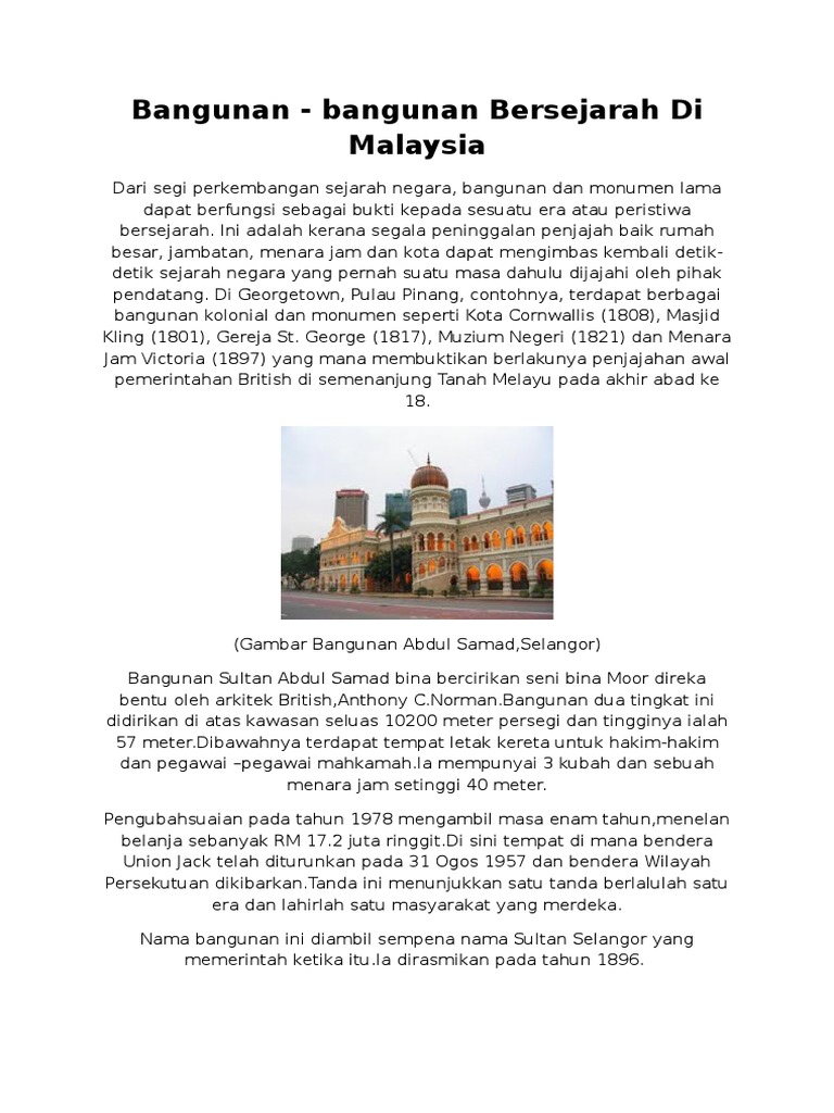 Bangunan Bersejarah Di Malaysia Docx English Pdf