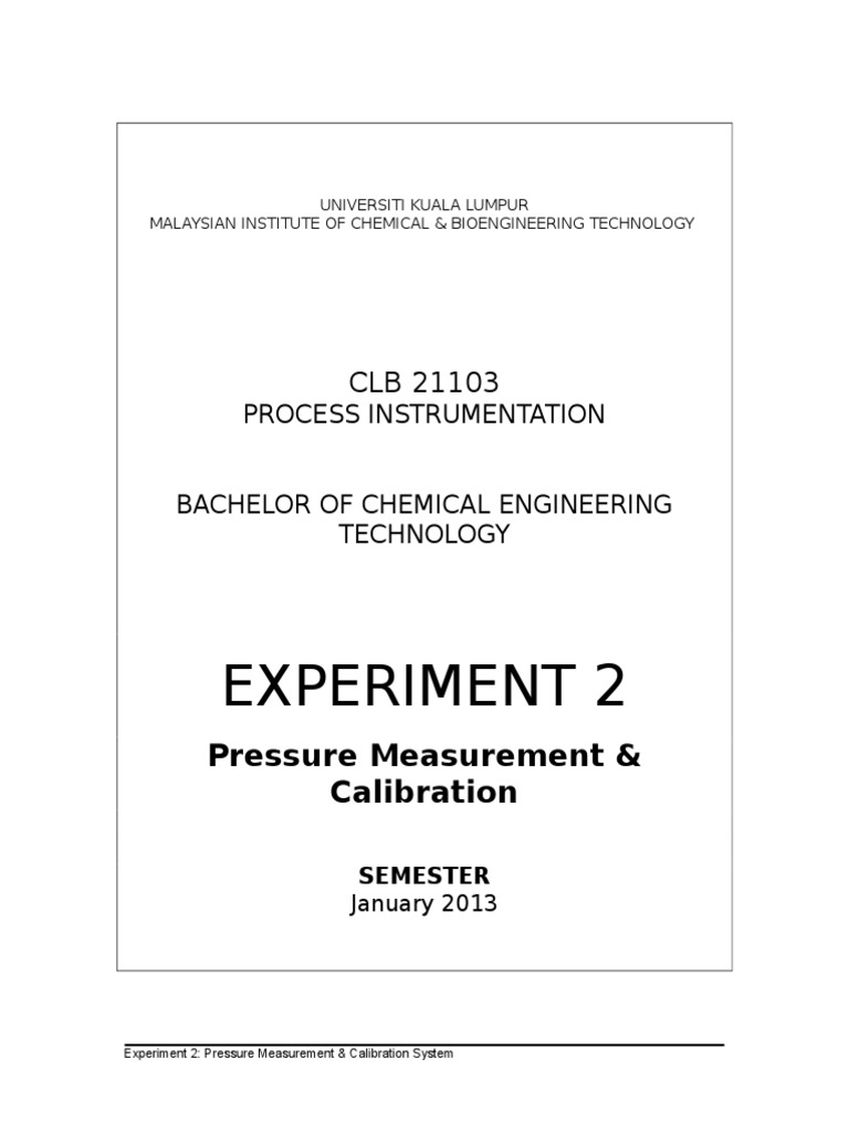 Chem Eng Pressure Calibration Lab | PDF | Technology & Engineering