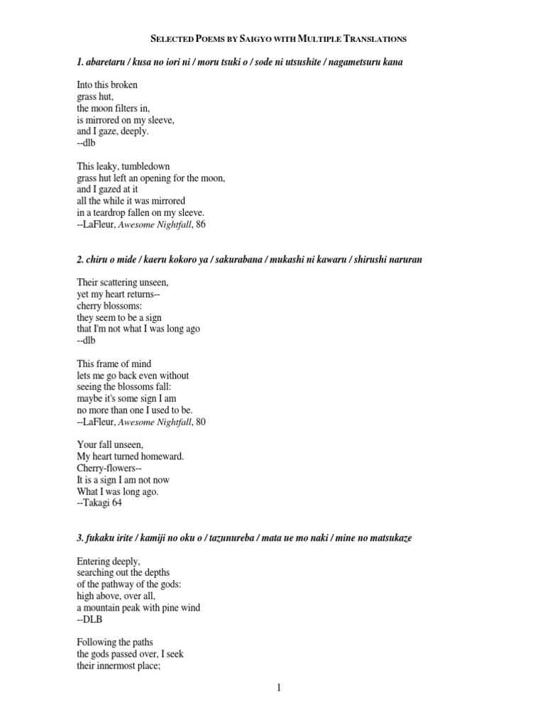 Selected Poems By Saigyo Pdf Pdf Religion And Belief Poetry