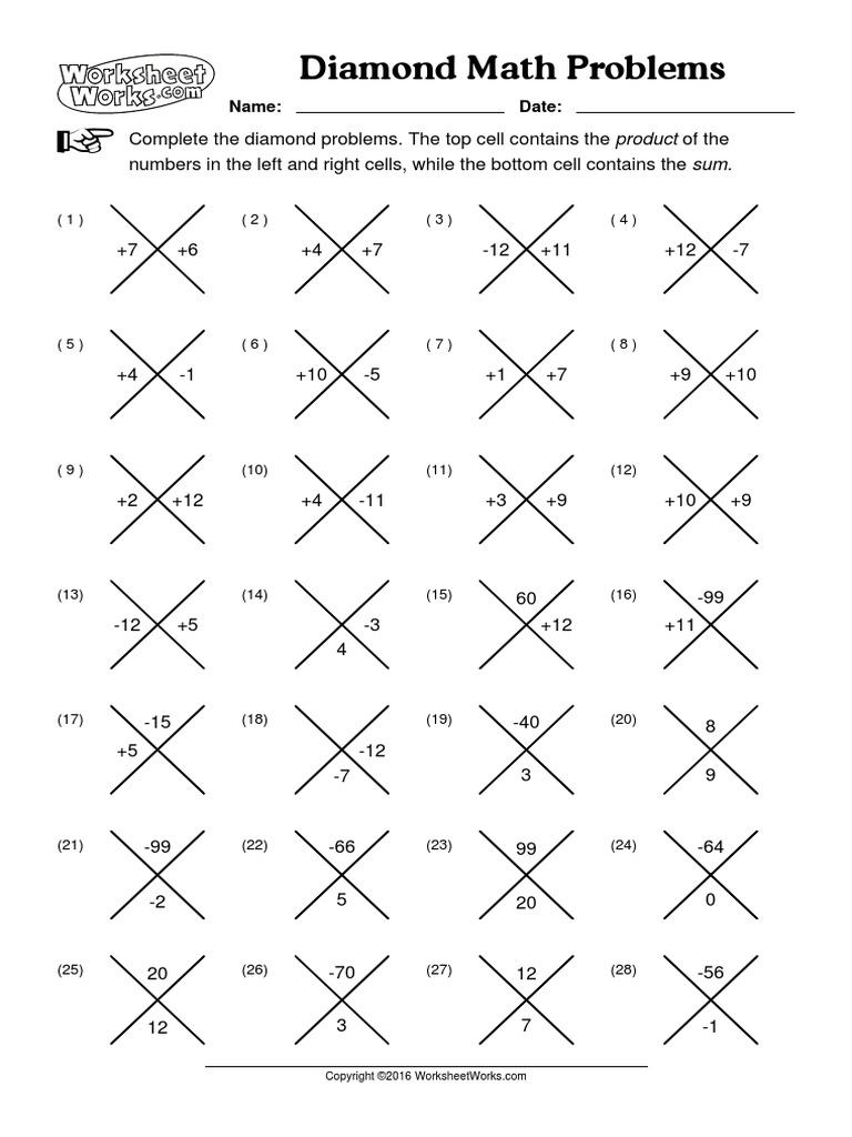 Worksheetworks Diamond Math Problems 3 | Pdf