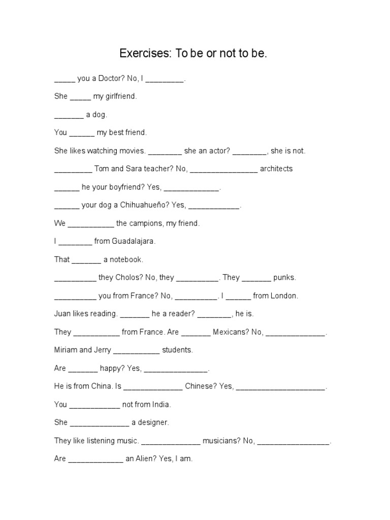 English Exercises: To Be or Not to Be | PDF