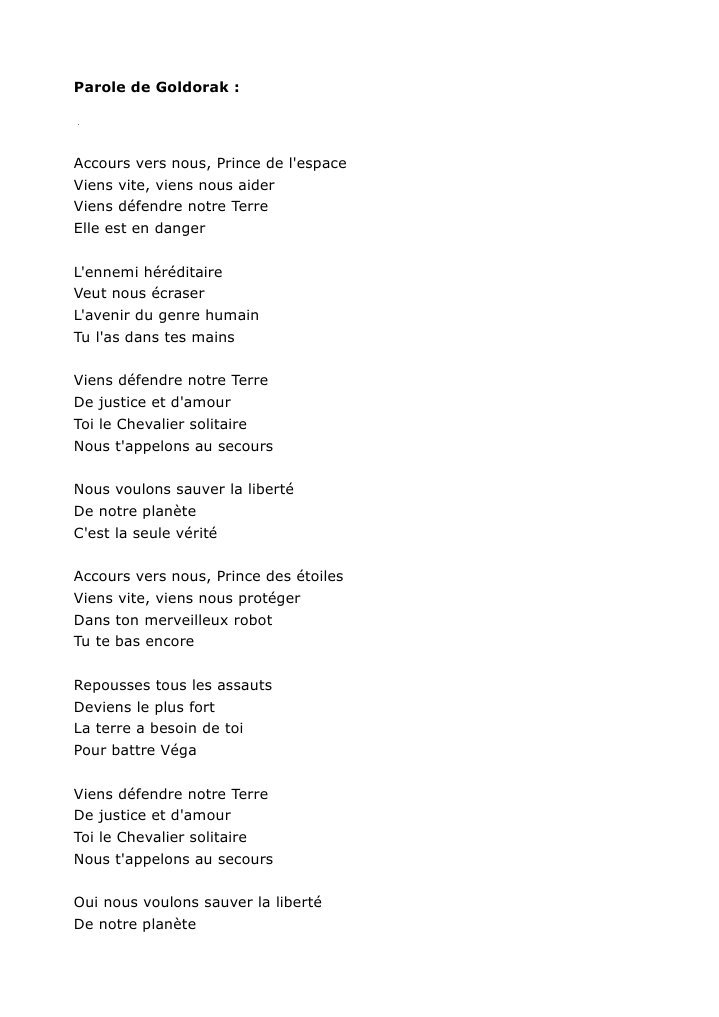 Paroles Goldorak
