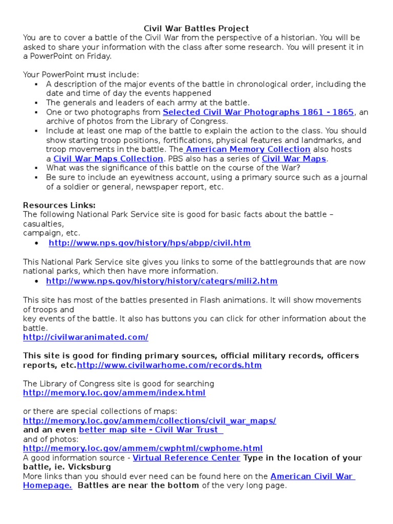 Civil Wars Battle Project | PDF | American Civil War | Primary Sources