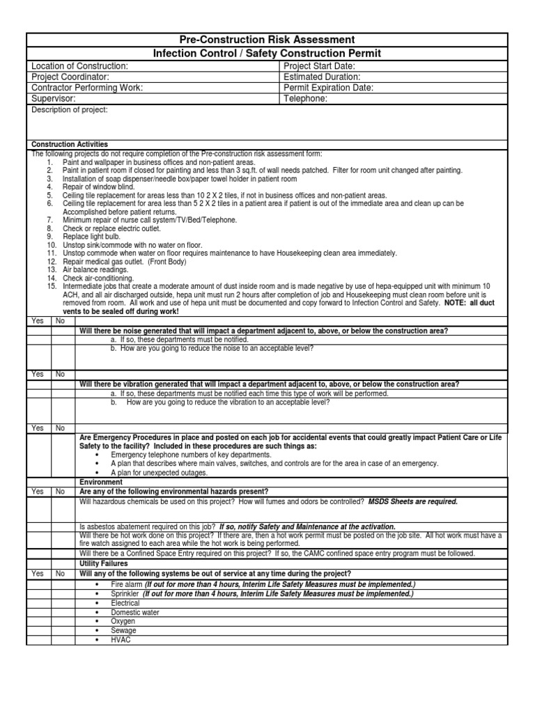 Pre Construction Risk Assessment Vacuum Cleaner Duct (Flow)