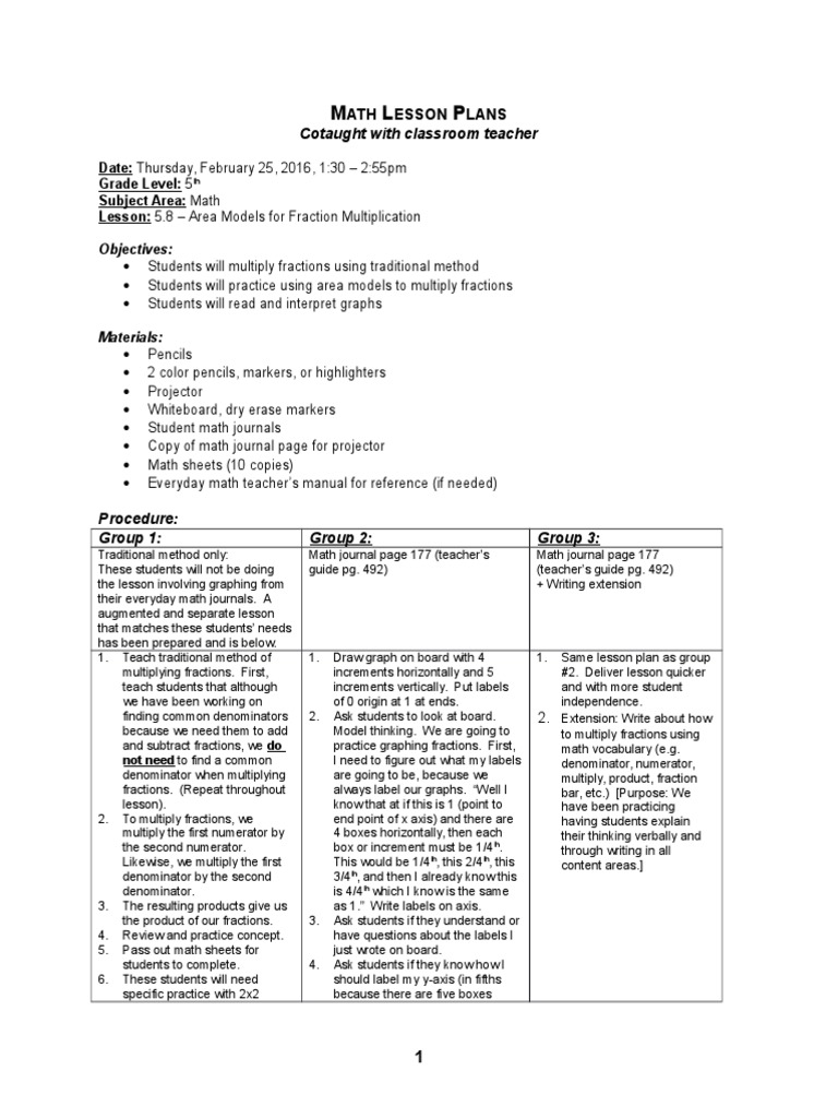 Differentiated Lesson Plan | PDF | Fraction (Mathematics) | Lesson Plan