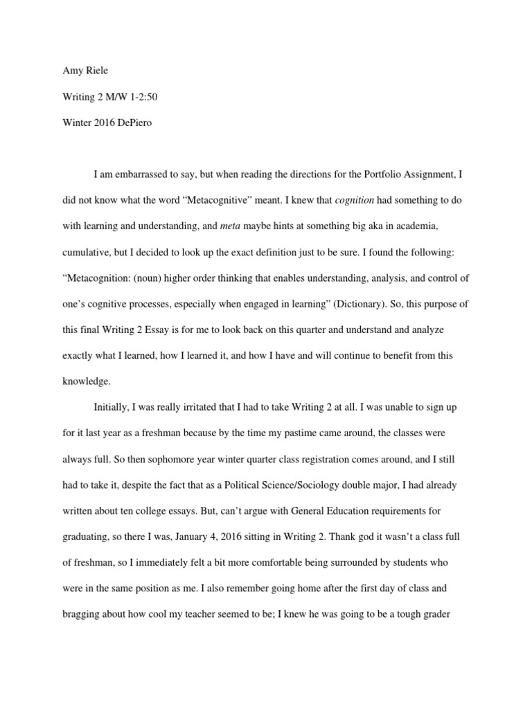 metacognitive essay