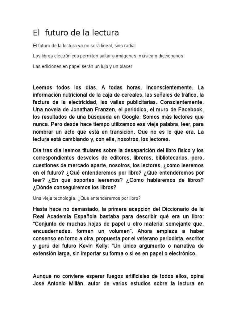 El Futuro de La Lectura | PDF | Lectura (proceso) | Libros