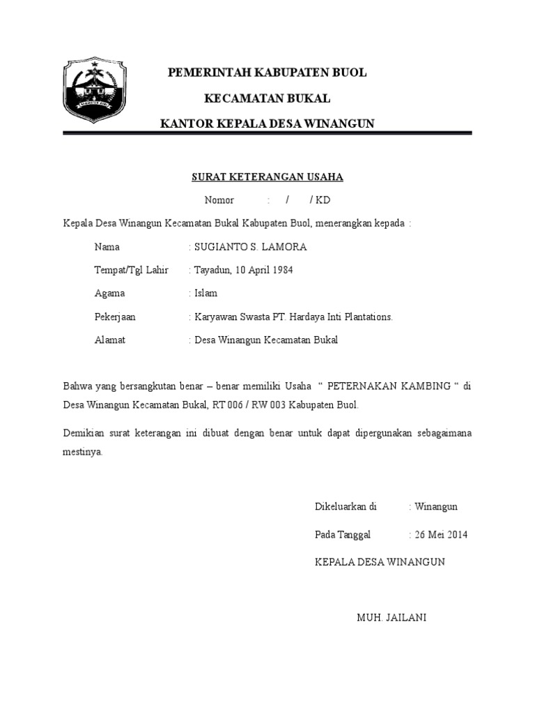 Surat Keterangan Usaha