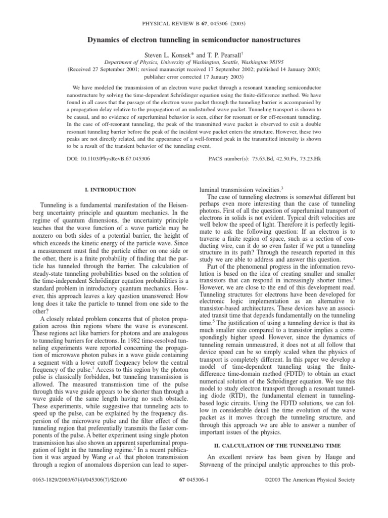 Dynamics of Electron Tunneling in Semiconductor Nanostructures | PDF ...