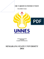 English For Various Instruction: Semarang State University 2016