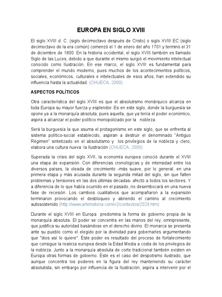Europa y el Absolutismo en el XVIII | PDF | Monarquía | Viajes por Europa