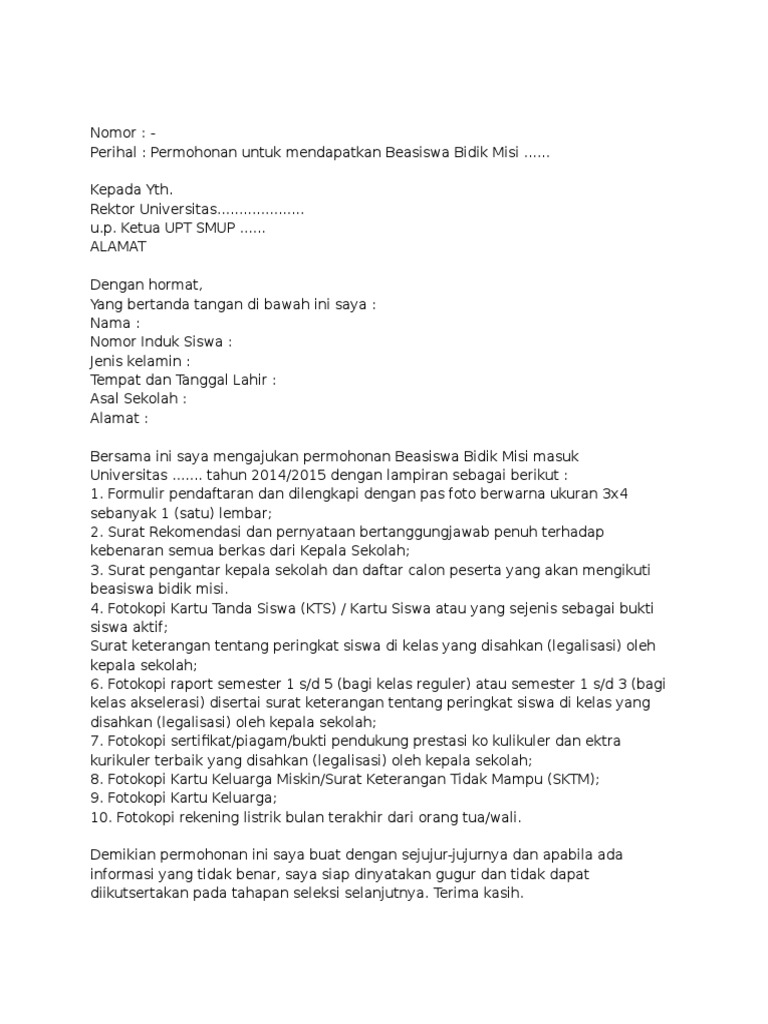 Contoh Surat Keterangan Tidak Mampu Dari Desa Untuk Bidik Misi