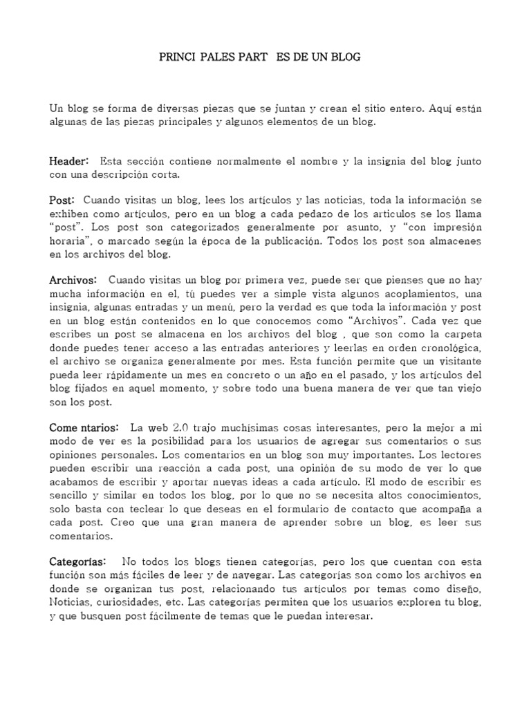 Partes esenciales de un blog | PDF | Blog | Hipertexto