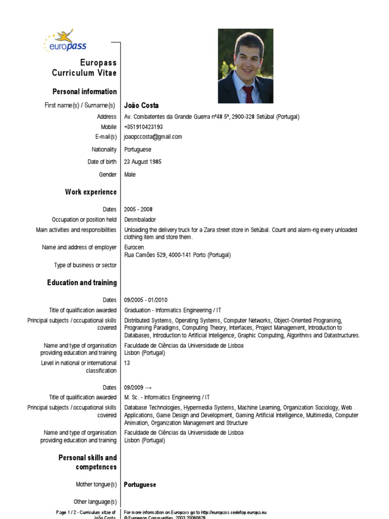 Europass Cv 19 04 10 Informatics Lisbon