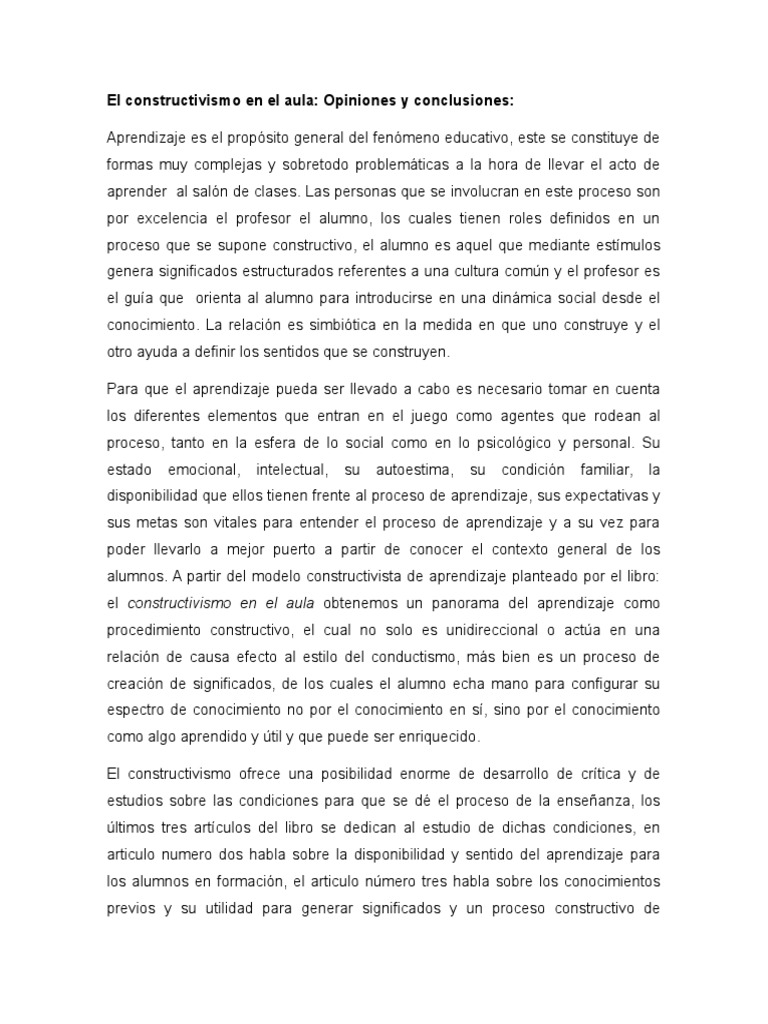 El Constructivismo en El Aula | PDF | Constructivismo (filosofía de la ...