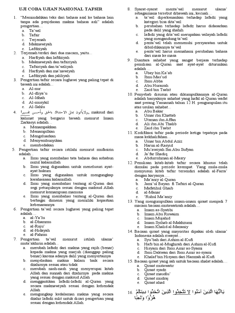 Soal Try Out Un Tafsir