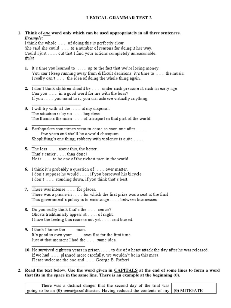 Lexical Grammar Test Exercises | PDF